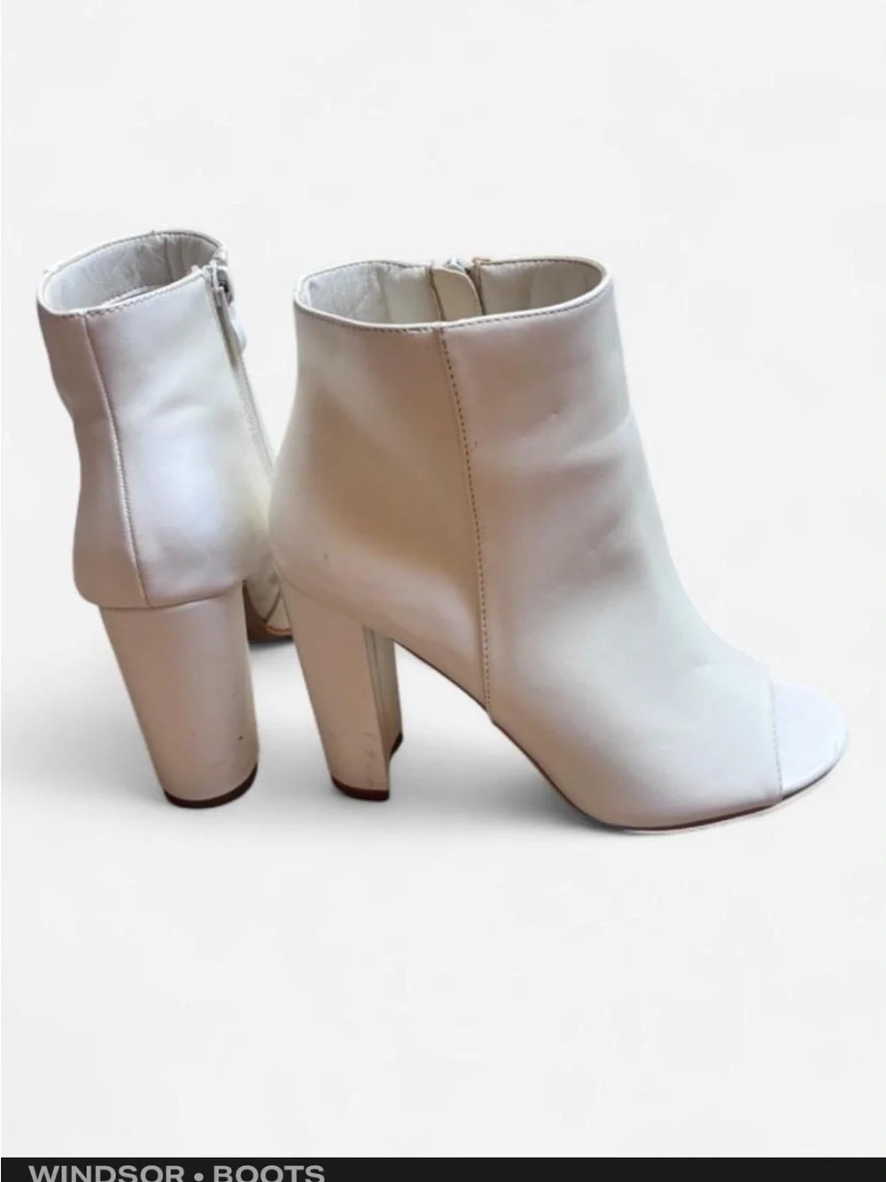 Windsor White Peep-Toe Block Heel Ankle Booties